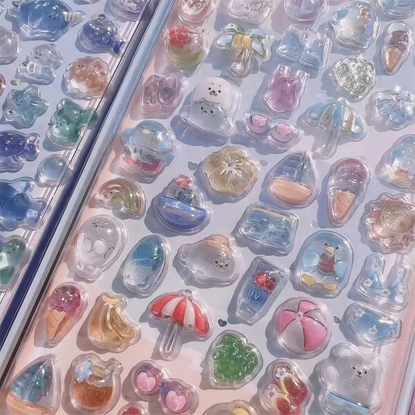 1pc Whimsical 3D Crystal Relief Stickers - Vibrant Animal & Floral Designs, Self-Adhesive Acrylic Decor For Phones, Laptops, Water Bottles - Colorful, Glossy Finish, Asymmetrical Shapes, Cute Stickers, Phone Decals