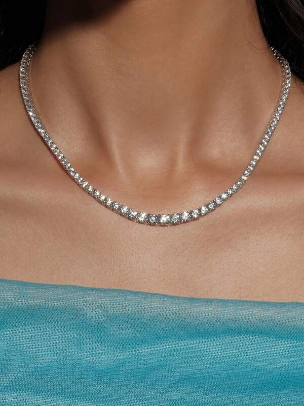 1pc 3mm Top Quality Hip Hop Four Claw Diamond Tennis Chain Necklace In White Gold Adjustable Clavicle Necklace S925or925 Sterling Silver Shining Light Luxury And High-End Exquisite Fine Jewelry Gifts For Women