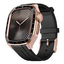 Full Protection Watch Band For Series 10 (46mm/44mm/45mm), Compatible With Series 9/8/7, Luxury Metal Case, Durable Silicone Strap With Metal Buckle, Suitable For Daily Wear, Ideal Gift For Men - Black + Rose Gold - View 5