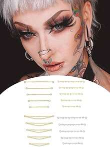 5PCS Nose Chain Surgical Steel Across Top Nose Piercing Jewelry - Double Nostril Bridge Jewelry For Women & Men, Black, Gold, Silver, Goth, Y2k, Halloween