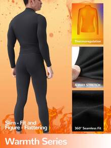 男士高领保暖内衣套装 - 黑色修身款，加厚保暖内衬，锁住温度，透气保暖，冬季防寒打底