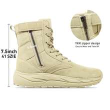 Unisex Adult Leather Tactical Boots With Rubber Sole, Side Zipper, Lightweight For Outdoor Hiking - Multicolor - View 2
