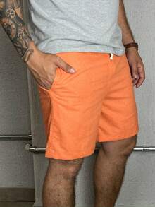 Men's Linen Bermuda Shorts With Drawstring - 橘色 - 查看 1