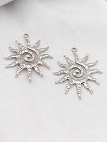 2/5/6pcs Fashionable Stainless Steel Hammered Vintage Sunflower Pendant Accessories, DIY Women Necklace Jewelry Parts, Great Gift For Loved Ones And Friends - Silver - View 10