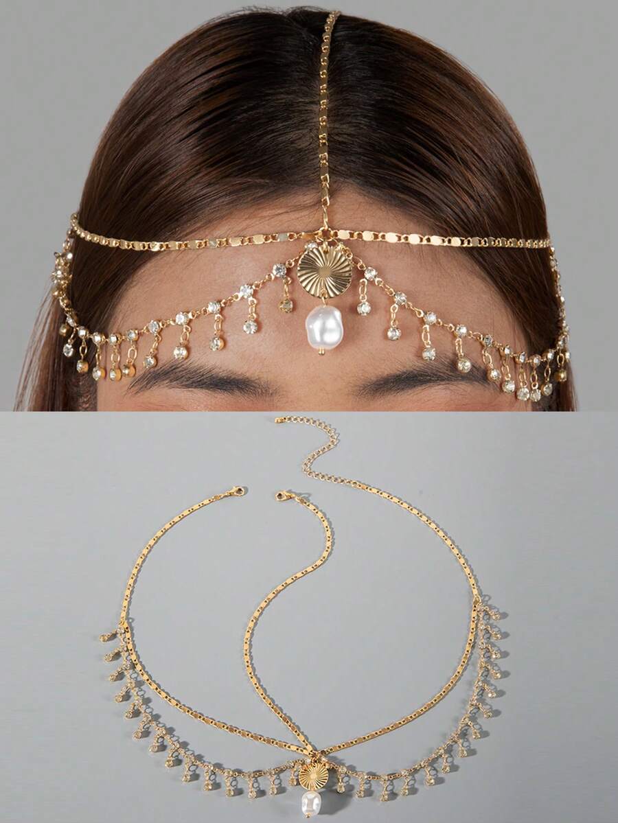 imoli 1 pieza Diadema minimalista de aleación con disco y borla, regalo para fiesta (cadena hecha a mano personalizada por tamaño, cantidad de discos varía), para novia, accesorios para el cabello para mujeres - 29300-G - Ver 1