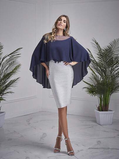 1 件女士纯色斗篷，优雅雪纺披肩，适合女士，轻盈透气防晒披肩，适合连衣裙，适合用作晚礼服披肩、婚礼、舞会、派对披肩，适合所有季节秋季女士服装