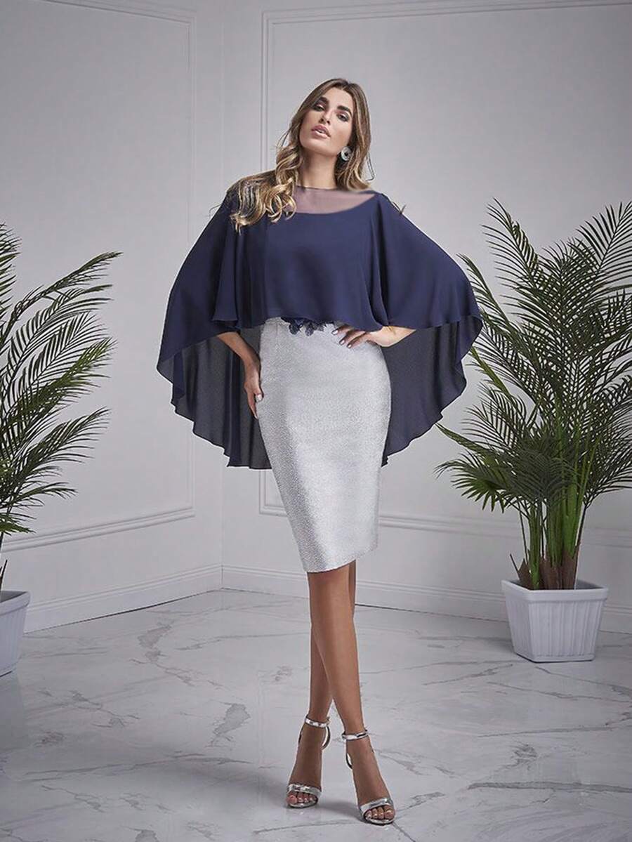 1 pièce Poncho de couleur unie pour femme, châle en mousseline de soie élégant pour femmes, châle léger et respirant pour protection solaire, convient comme châle de manteau du soir, mariage, danse, fête, cape, vêtements d'automne pour femmes toutes saisons