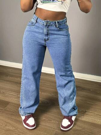 Chicsale Women's Plus Size Wide Leg Jeans - Mid Rise Straight Rigid Denim | Elegant Palazzo Trousers For Everyday