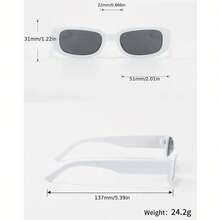 Women's Plastic White Oval Small Frame And Square Metal Hollow Design Punk Fashion Glasses, Suitable For Daily Commuting And Music Festivals - 全白 - 查看 5