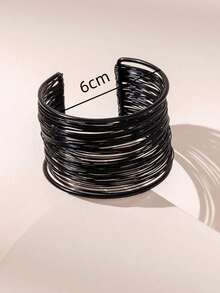 1pc Ladies' Simple & Delicate Open Design Decorative Metal Bangle - Black - View 4