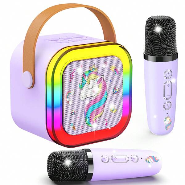 Karaoke Machine Kids With 2 Microphones, Wireless Bluetooth Speaker, Unicorn Gifts For Girls, For 6-12 Year Old Girls Birthday Presents Microphone For Kids Toys.