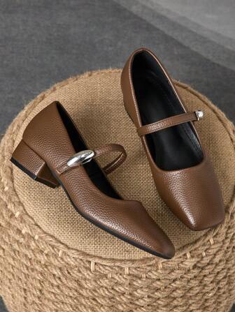 Zapatos planos de tacón grueso de 3 cm con correa tipo Mary Jane, de tela, de moda y versátiles, color blanco, para todas las estaciones