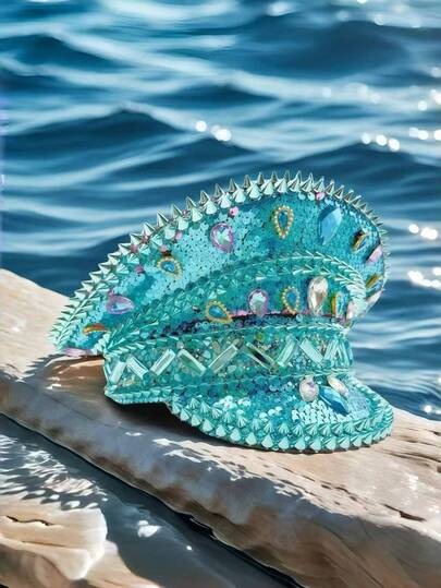 1pc Shiny Steampunk Rhinestone Captain Hat, Suitable For All Seasons Use - Burning Man, Music Festivals, Halloween, Parades, Carnivals, Disco, Bars, Masquerade, Nightclubs, Cosplay, Christmas, Singles Party, 4th Of July, New Year, Celebrations, Festivals, Beach Accessories
