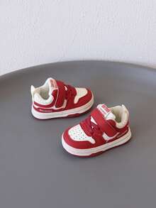 1 Pair Children's Shoes With Letter Decor, Leather Material, Comfortable & Easy To Walk, Low-Top Design With & Lace Combination, Flat Style, Casual Sports Shoes For Daily Play, School And Other Occasions [Choose According To Actual Foot Length] - Red - View 2