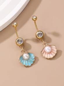 1pc Women's Rhinestone Seashell Heart Butterfly Navel Ring, Sexy Sweet Body Jewelry - Multicolor - View 5