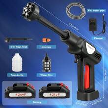 Lavadora de alta presión para puertas, máximo 60 bares 150W, boquilla de seis centésimas, 2 baterías de 24V 7500500mAh, para limpiar suelos en soportes de automóviles