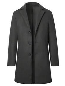RANTAR Mens Trench Coat Slim Fit Notched Collar Fall Winter Single Breasted Pea Coat Warm Soft Overcoat - 深灰色 - 查看 4