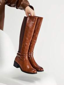 Fashionable Black All-Match Knight Style Flat Knee High Boots With Side Zipper For Women Autumn And Winter - Camel - View 5