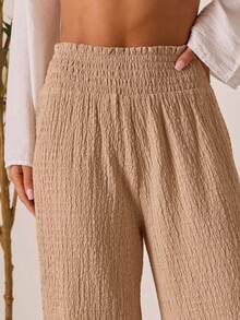 Pantalones anchos de cintura alta plisados de unicolor para mujer