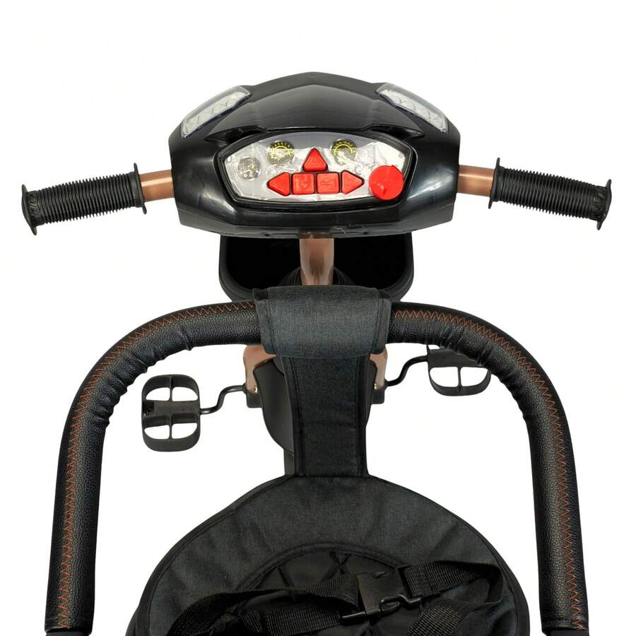 Triciclo Infantil Tipo Carriola Con Bastón Ajustable Luz Y Sonido - Negro - Ver 1