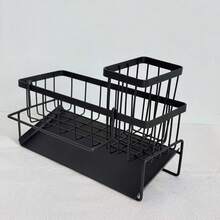 Kitchen Sink Sponge Draining Rack, Self-Draining Kitchen Sink Organizer, Sink Rack, Can Hold Dish Brushes, Rags, Soap, Scrubbing Accessories, Baskets And Containers For Kitchen Storage - E - Xem 1