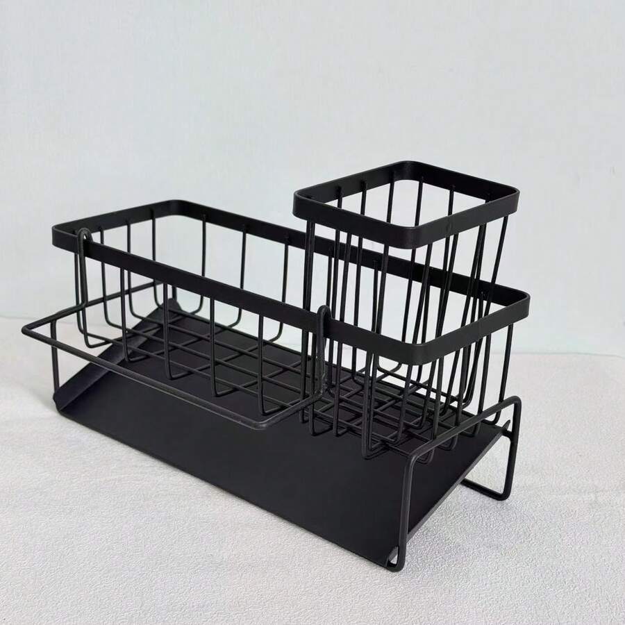 Kitchen Sink Sponge Draining Rack, Self-Draining Kitchen Sink Organizer, Sink Rack, Can Hold Dish Brushes, Rags, Soap, Scrubbing Accessories, Baskets And Containers For Kitchen Storage - E - Xem 1