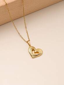 1 件 Y2K 别致 18K 镀金不锈钢 3D 人字形心形、闪亮锆石八角星心形、樱桃心形蝴蝶结吊坠项链、防过敏锁骨链，适合女性、情侣、礼物、日常和度假分层佩戴 - 金色 - 查看 3