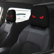 2pcs Red Eye Car Headrest Covers - New Design Fits All Vehicles, Easy Installation - Funny Car Interior Decor For Drivers & Passengers - Durable Fabric Headrest Protectors With Eye-Catching Print