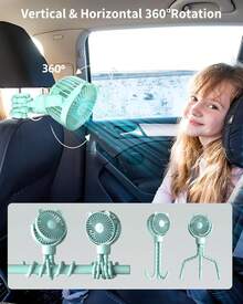 Ventilador para cochecito de bebé GOTOTO, ventilador portátil recargable con batería de 2000 mAh, 3 velocidades de viento, rotación de 360 grados, nivel de ruido ultra bajo, mini ventilador para tu bebé - Azul - View 4
