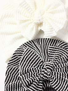 2pcs Striped Bow Baby Hat, Suitable For Daily Use, Fits 0-2 Years Old - Multicolor - View 2