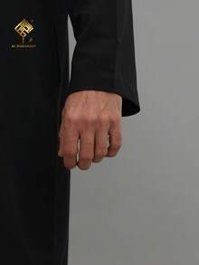 2025 Latest Bestselling Men's Black Prayer Robe, Premium Quality Men's Arabic Thobe, Soft Fabric, Fashionable Long Sleeve Omani Style - Black - View 4