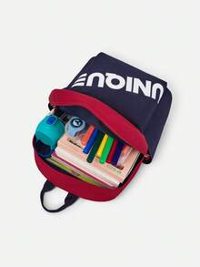 Balabala Mochila para niños de gran capacidad, bolsa escolar con bloques de color - tinte rojo - Ver 4