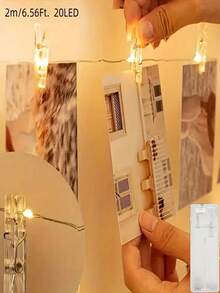 1 pieza Luces de cadena con pinzas para fotos, luz nocturna LED con pinzas transparentes y luces de cable de cobre, decoración del hogar, decoración de fiestas, decoración de cumpleaños, adecuado para bodas, patios, salas de estar, dormitorios, decoración de jardines, decoración navideña