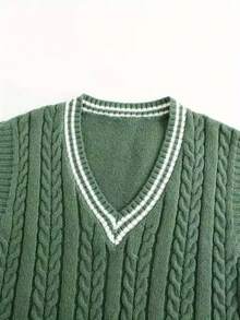 1pc Men V-Neck Autumn/Winter Knitted Vest, Solid Color Casual Pullover Sweater Vest