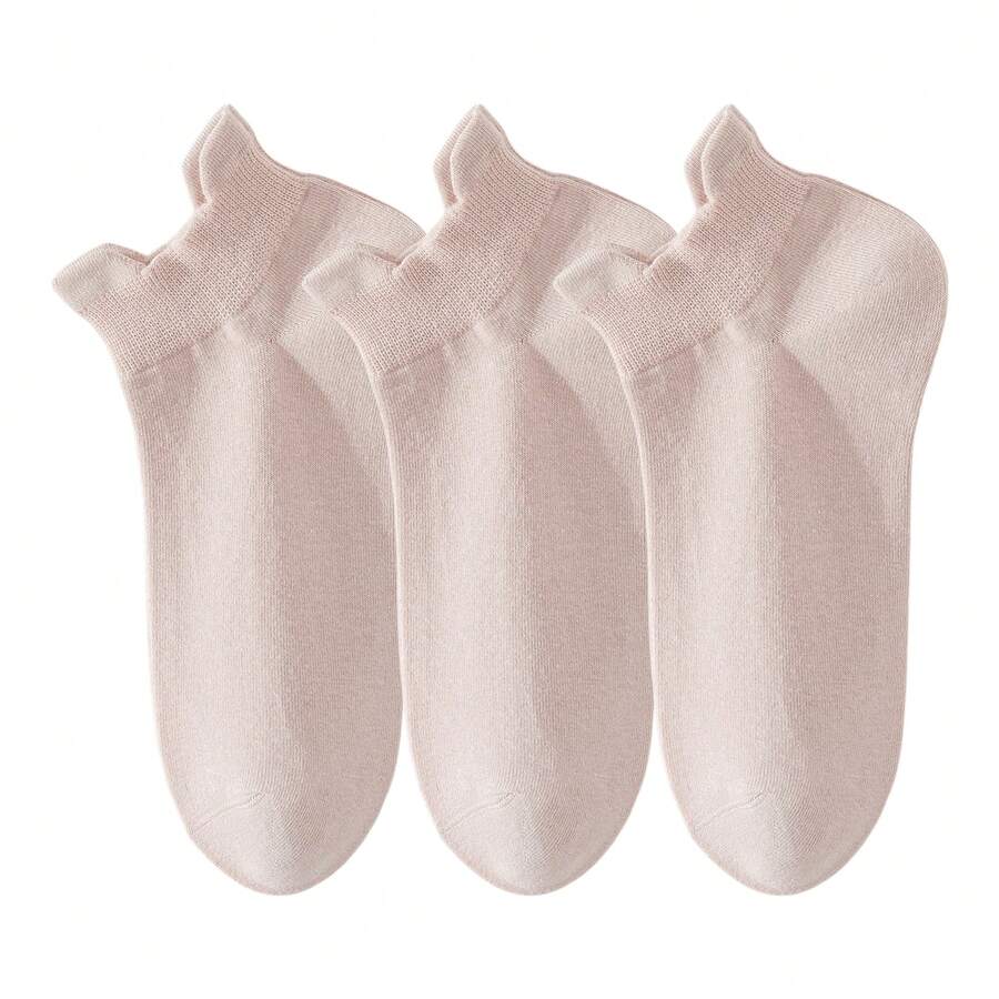 3-Pack Women's Low Cut Ankle Socks With Heel Tab Design Antibacterial Cotton, Pink - 粉色 - 查看 1