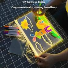 1 Set DIY Handpainted LED Message Board, 7 Color Paintbrushes, Transparent Acrylic Glow-In-The-Dark Drawing Board, Handmade Holiday LED Illuminated Writing Board, Painting Tool Kit With Stand, USB Powered Erasable Surface, Suitable For Office, School, Home Decor - Multicolor - View 3