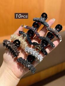 10pcs Women's Rhinestone Crystal Elegant Hair Claw Clips, 1.7 Inch, Hair Accessory, Daily & Party Use - Multicolor - View 4