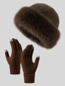 Set de 2 piezas de sombrero cálido y guantes de punto estilo coreano para mujer, sombrero balde, gorro. Adecuado para usar a diario en otoño/invierno, accesorios de invierno, atuendos de invierno, atuendos de otoño