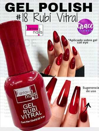 VITRAL RUBÍ- 15ml Gel Polish Semipermanente 3 Pasos Fantasy Nails aplicacion de gelish uso profesional UV