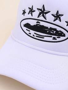 1pc American Devil's Island Truck Cap, Summer Embroidery Sun Protection Baseball Cap, Streetwear Mesh Snapback Hat, Outdoor Sports