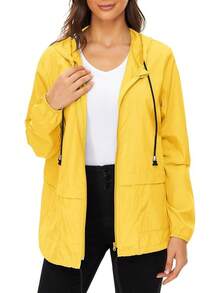 Packable Waterproof Lightweight Women's Rain Jackets With Hood Windbreaker - C 黃色 - 查看 1