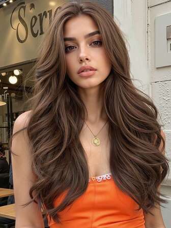 22 Inch Long Wavy Wigs With Bangs Dark Roots Brown Wigs For Women Brown Ombre Hair With Blonde Wigs,Heat-Resistant Synthetic Wigs For Daily Party Cosplay Wigs,Daily Party Holiday Travel Use, Natural And Realistic False Hairpiece For Halloween And Christmas New Year Carnival Music Festival Cosplay ,Gifts For Girls,Summer Graduation Gifts,Ready-Made Gifts,Halloween Christmas Gifts