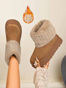 5cm Erhöhung Damen Outdoor Schneestiefel bis zur Mitte des Waden, warme Thermofütterung, rutschfeste Sohle, Winterstiefel für Damen