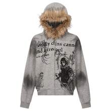 American Retro Loose Fur Collar Hooded Sweater Dark Design Jacket Sweater