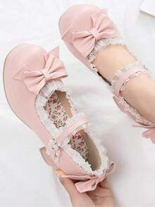 Women Kawaii Mid Block Heel Mary Jane Rockabilly Pumps With Bow Platform Chunky Heel Cute Sweet Shoes - 粉色 - 查看 3