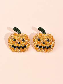 1 Pair Fashionable Alloy Drip Oil Witch Hat & Pumpkin Earrings, Funny Halloween Ghost Earrings, Cross-Border Jewelry