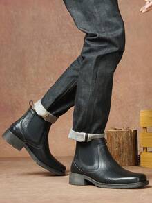 SHOESMALL Men's Black Western Chelsea Boots Square Toe Ankle Bohemian  Boots Casual Slip On Boots For Men - AMY8421-黑色 - 查看 2