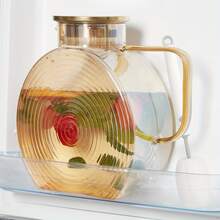 Glass Pitcher With Lids For Fridge Door, 2.51/84oz Large Iced Tea Pitcher With Handle, Borosilicate Water Jug For Sun Tea,Fruit Juice, Drinks, Lemonade, Cold Or Hot Beverages, Champagne - 珊瑚橙 - 查看 1
