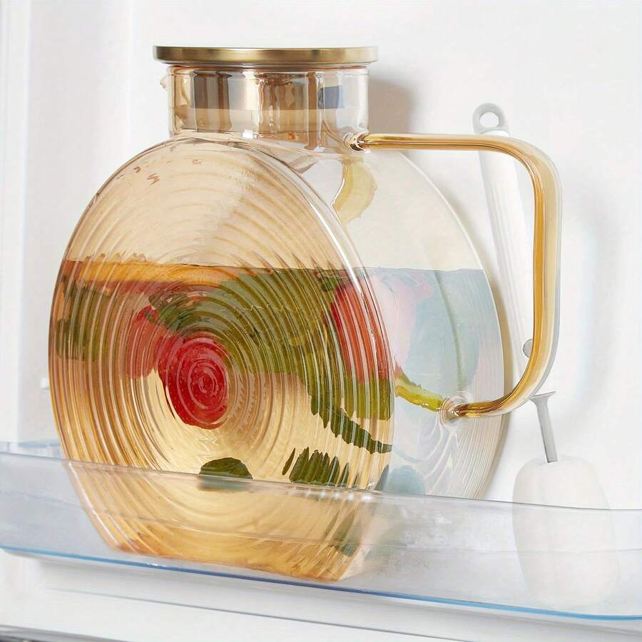 Glass Pitcher With Lids For Fridge Door, 2.51/84oz Large Iced Tea Pitcher With Handle, Borosilicate Water Jug For Sun Tea,Fruit Juice, Drinks, Lemonade, Cold Or Hot Beverages, Champagne - 珊瑚橙 - 查看 1
