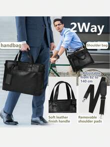 NEWHEY 15.6英寸男士商务公文包，大容量，求职面试包，防水皮革，双向通勤